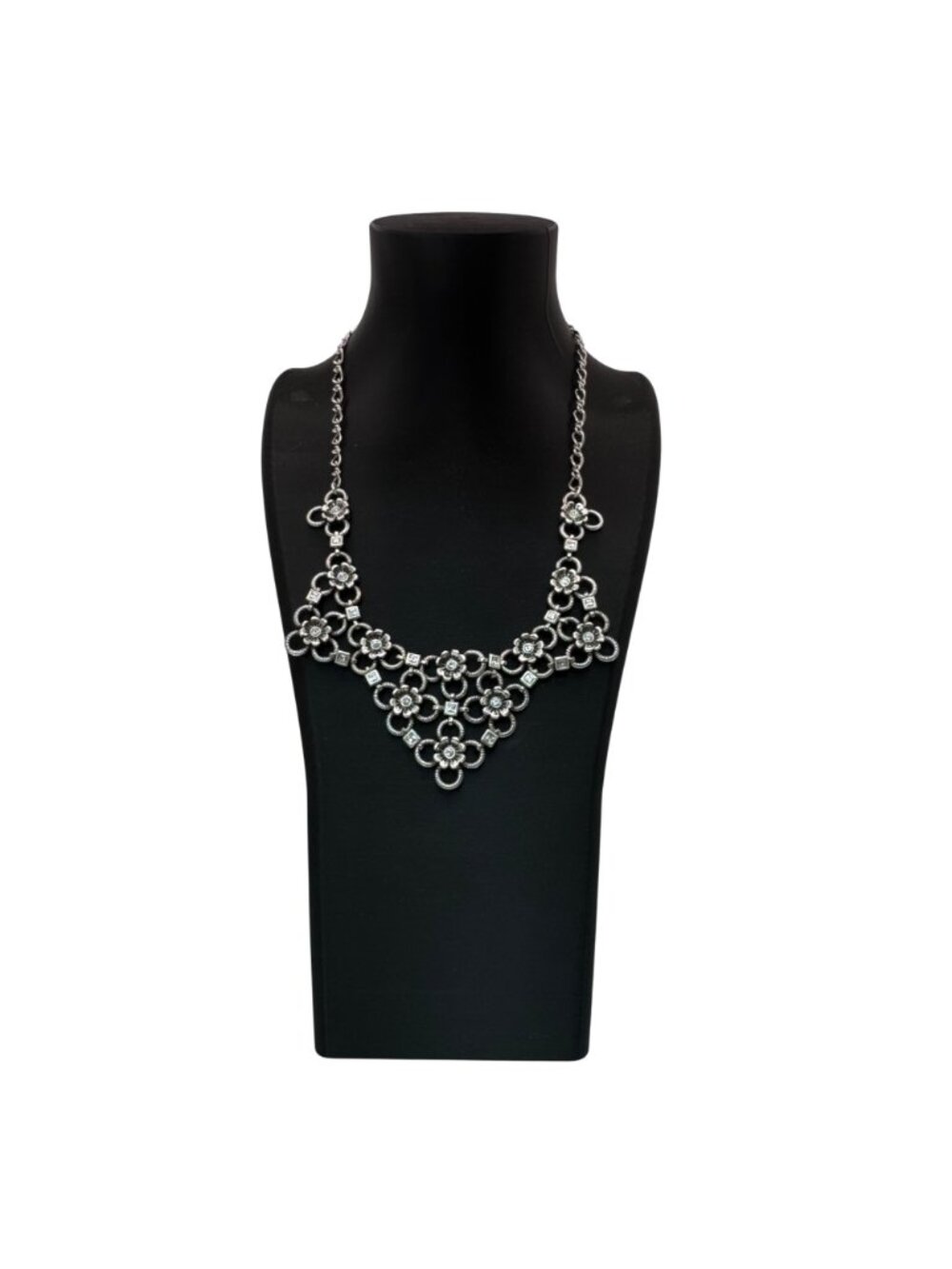Brighton Joan Of Arc Collar Silver Tone Floral Statement Necklace Rhinestone 18" - Picture 7 of 14